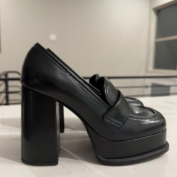 H&M Black Leather Platform Heeled Loafers - Picture 6 of 11